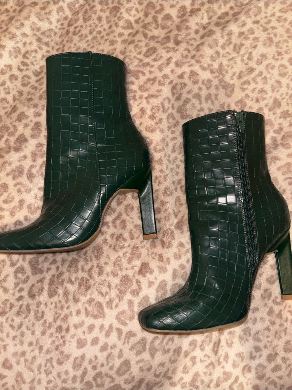 Wild Diva Dark Green Embossed High Heel Ankle Boots